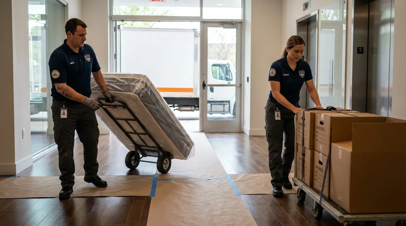 Professional apartment movers loading elevator in Grand Bay, AL